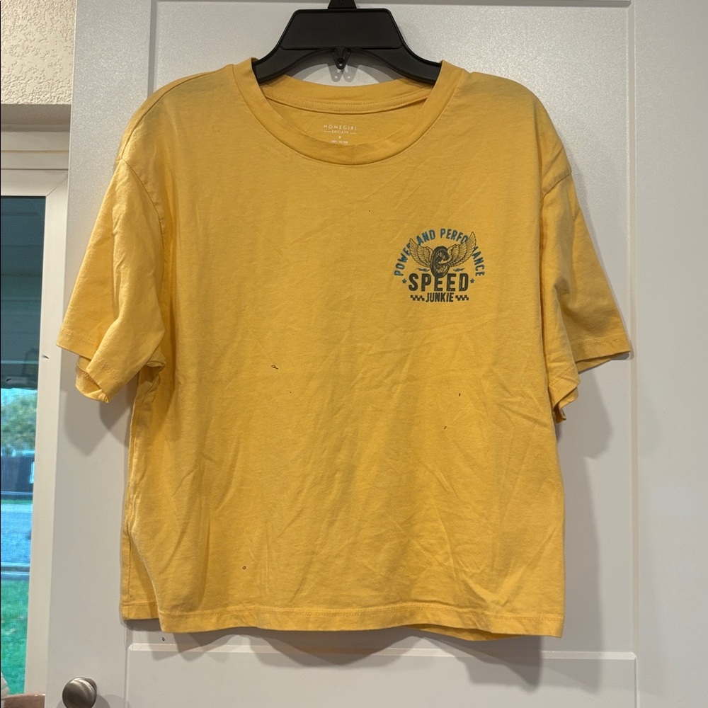 Like New Homegirl Society Small Yellow Speed Junkie Crop Top Shirt Casual School
